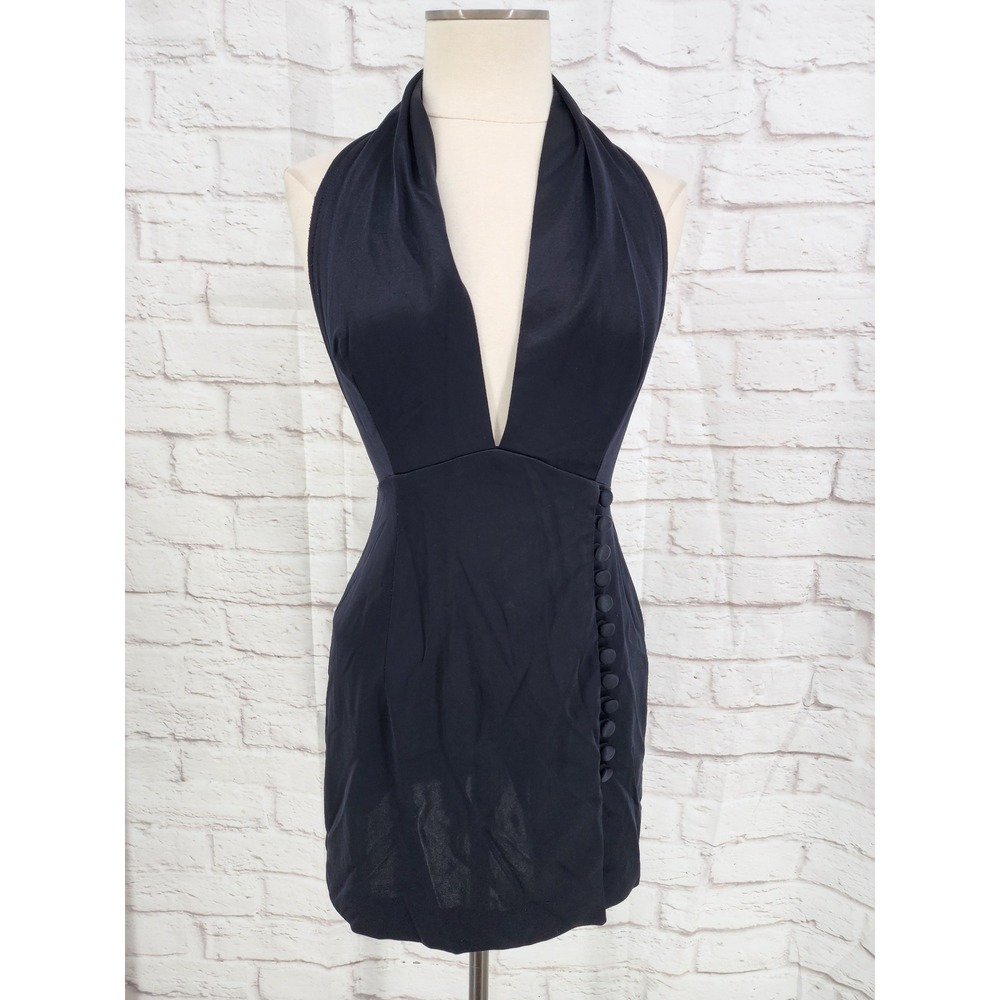 Vintage 70s Fredericks Hollywood Black Halter Plunge Mini Dress 4 Marilyn Bunny